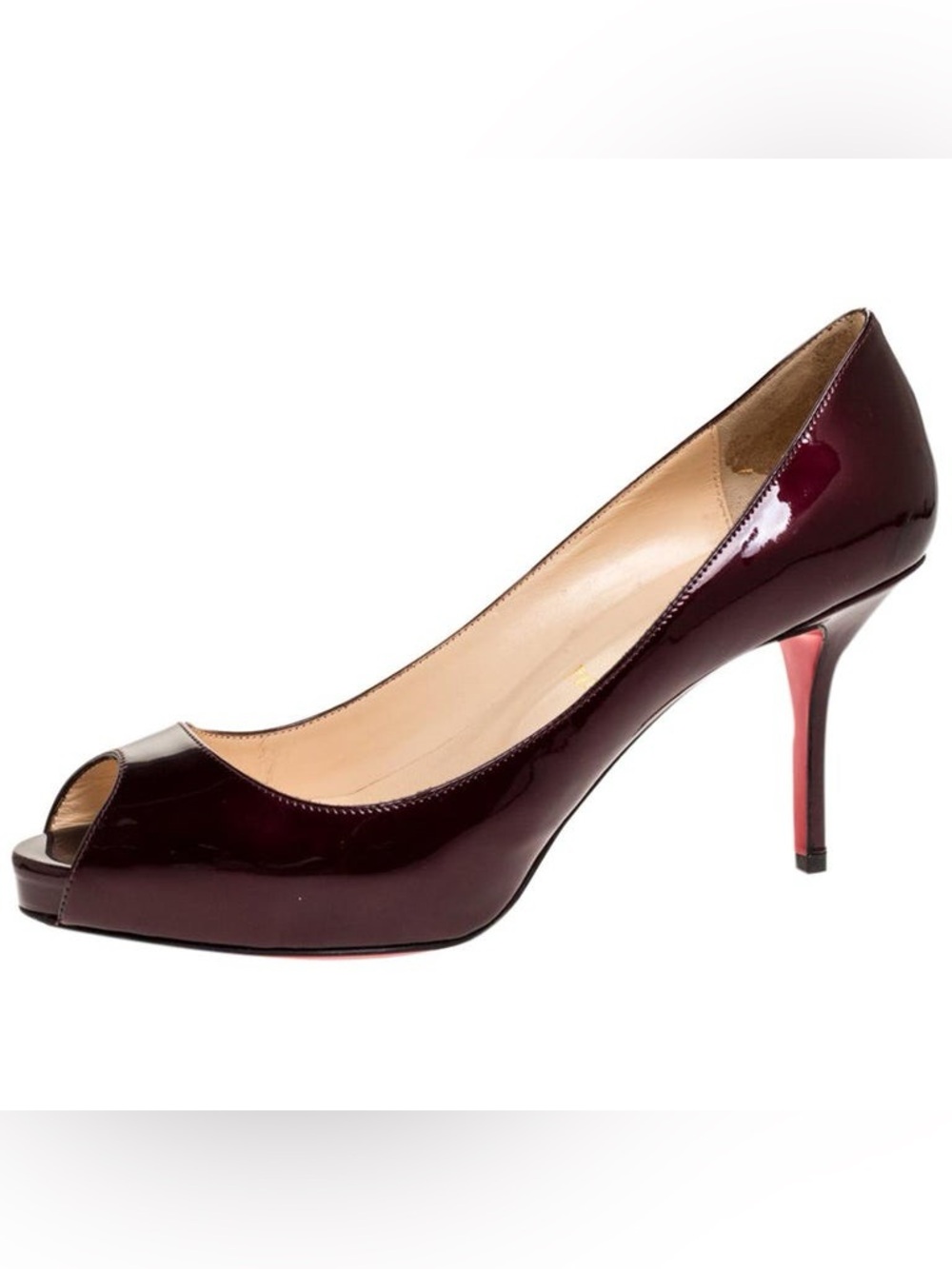 Christian Louboutin Shimmering Burgundy Patent Leather Prive 70mm Platform Pumps